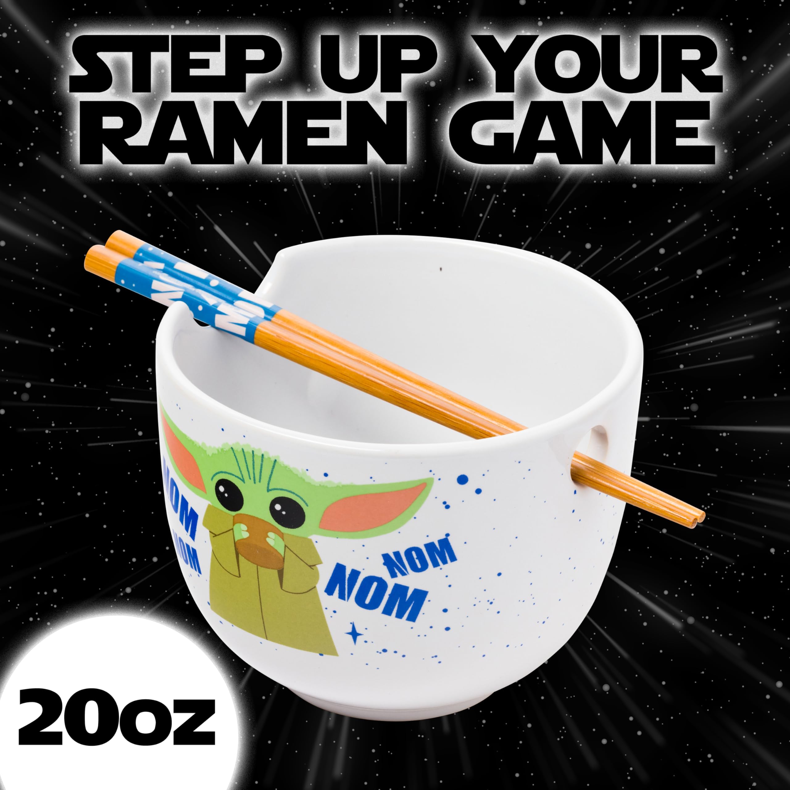 Tazón cerámico 20 oz con palillos, ideal para arroz y fideos.