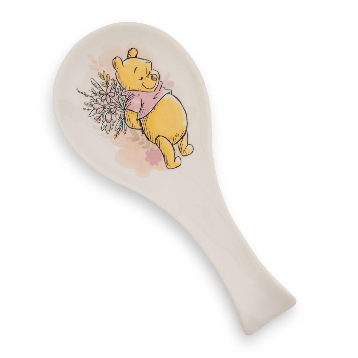 Reposacucharas cerámico de Silver Buffalo con Winnie the Pooh y flores, ideal para cocinas.
