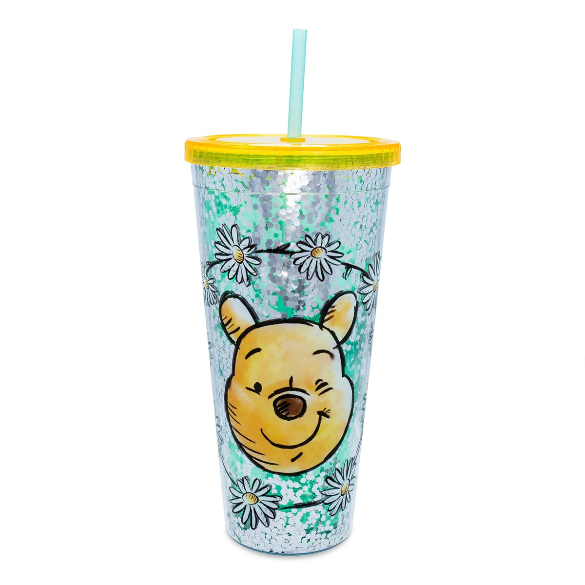 Silver Buffalo Winnie the Pooh copa fría con narcisos y confeti, útil para fiestas y picnic.