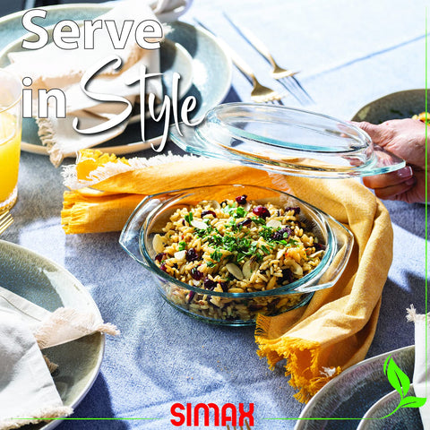 SIMAX cazuela de vidrio apilable con tapa plana, ahorro de espacio en refrigerador.