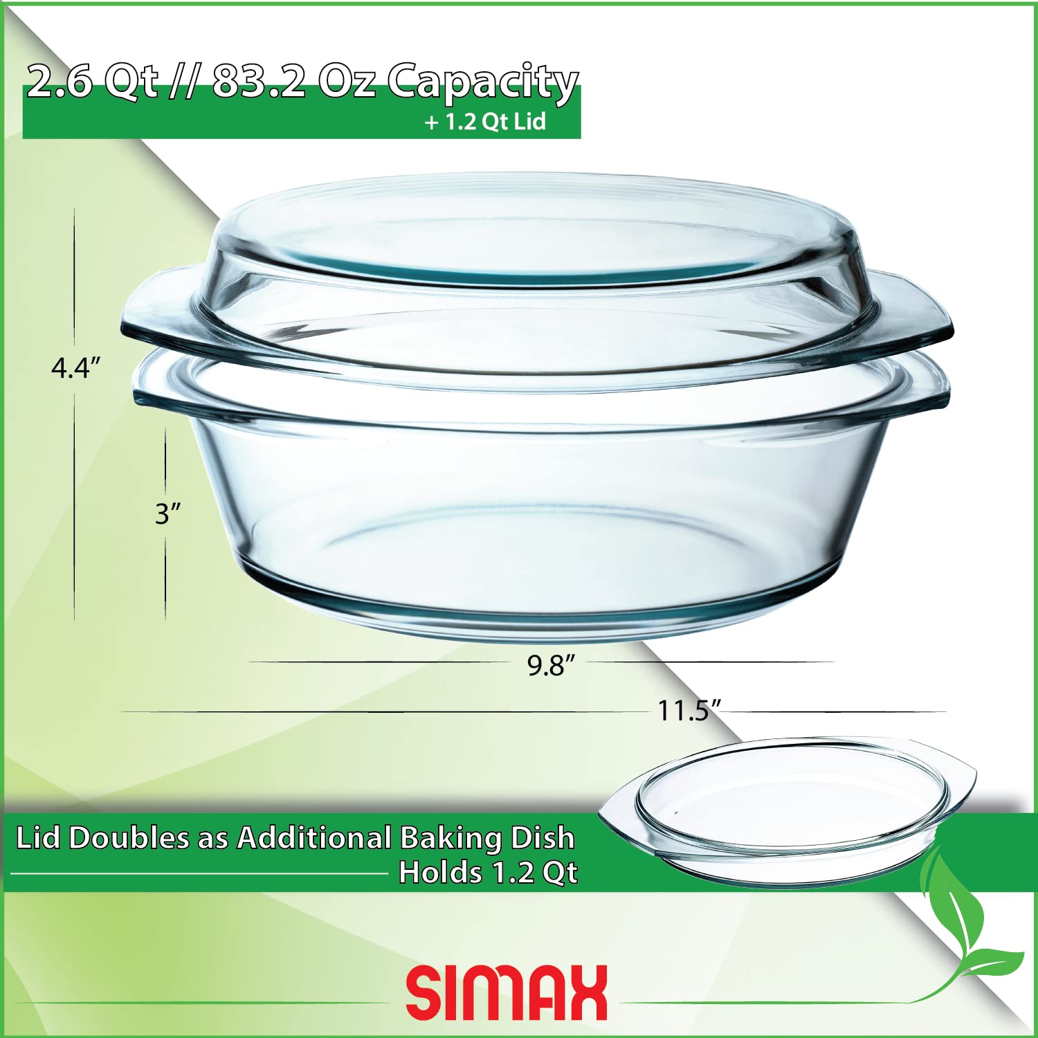 SIMAX cazuela de vidrio borosilicato claro, resistente a cambios de temperatura
