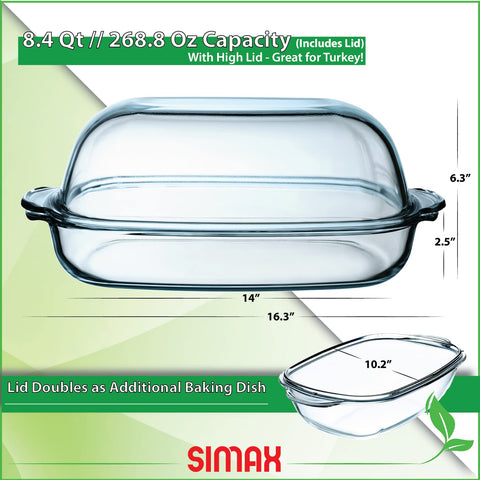 SIMAX cazuela de vidrio borosilicato resistente a cambios de temperatura.