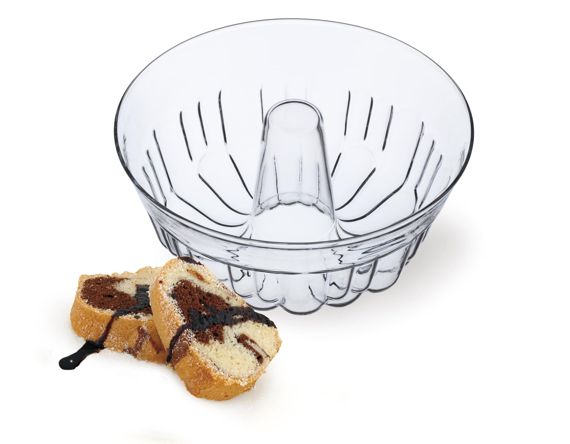 Molde SIMAX Bundt de vidrio acanalado, 8 pulgadas, presentación elegante para pasteles.