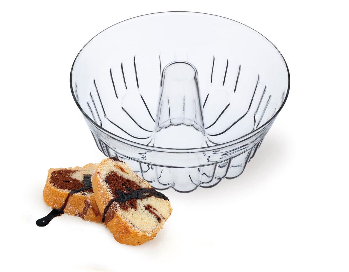 Molde SIMAX Bundt de vidrio acanalado, 8 pulgadas, presentación elegante para pasteles.