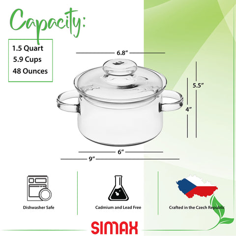 SIMAX vidrio borosilicato 48oz, visión clara de la cocción