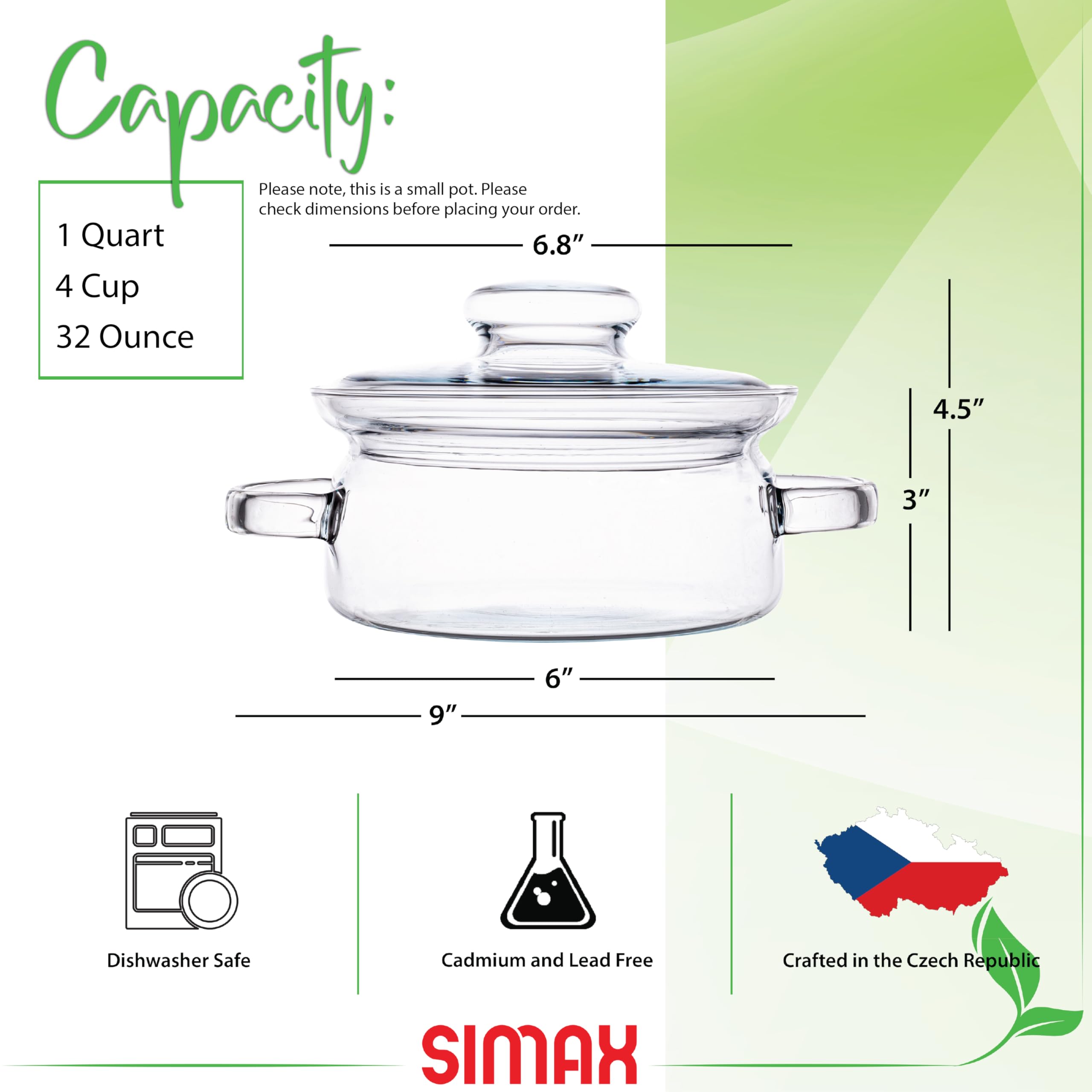 SIMAX olla de vidrio transparente para observar la cocción sin abrir la tapa