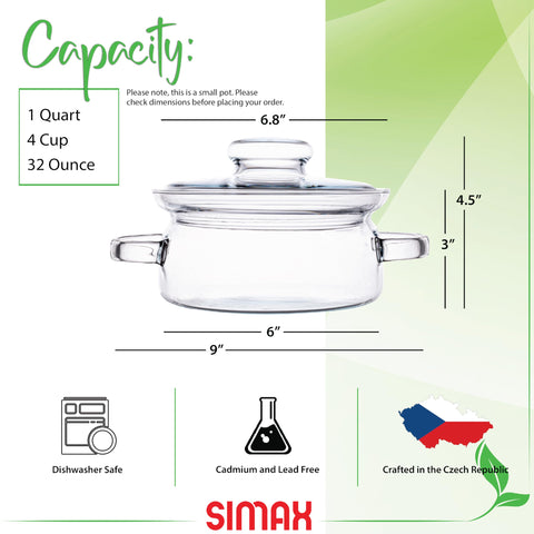 SIMAX olla de vidrio transparente para observar la cocción sin abrir la tapa