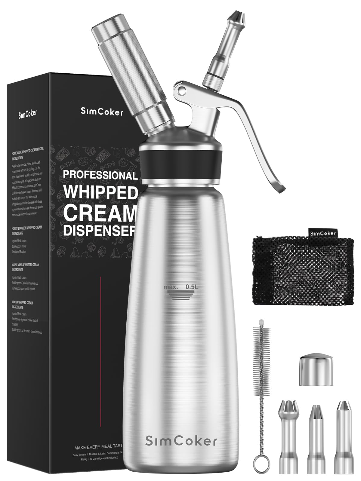 SimCoker dispensador crema batida 500 ml para postres profesionales