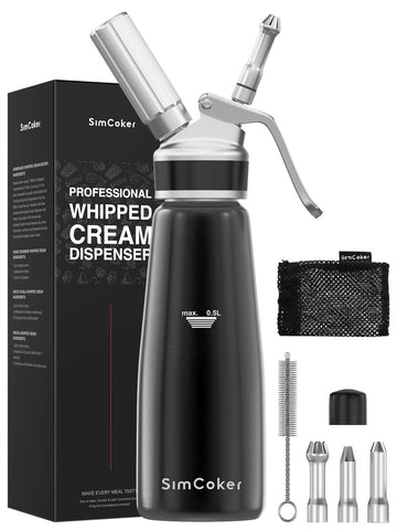 Dispensador SimCoker crema aluminio 500 ml para postres.