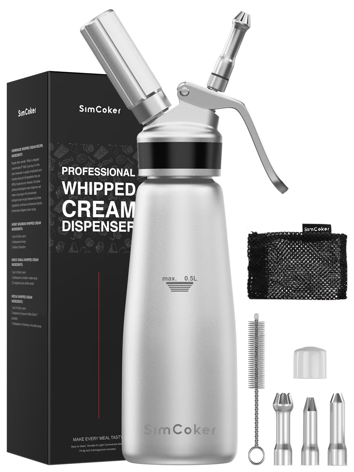 SimCoker espumador de nata de aluminio 500 ml listo para postres.