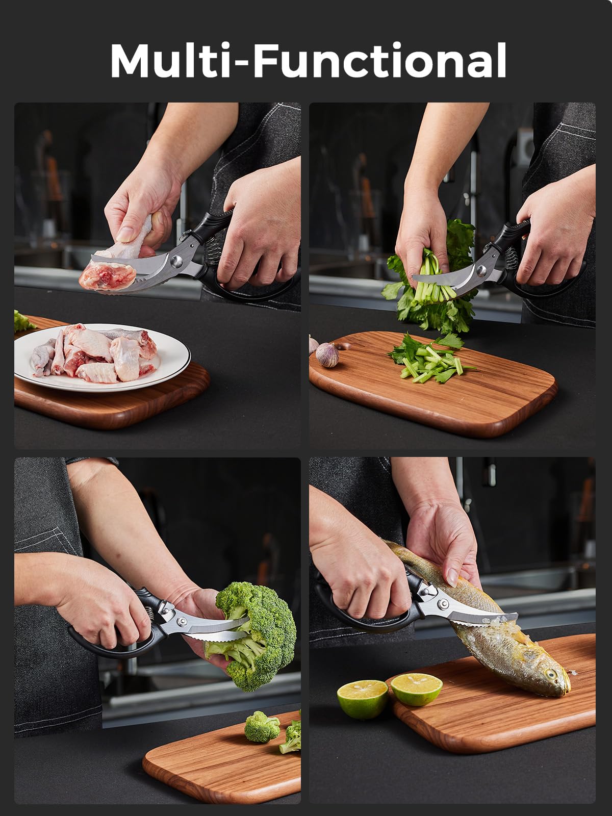 tijeras de cocina simcoker, acero inoxidable resistente para uso diario.