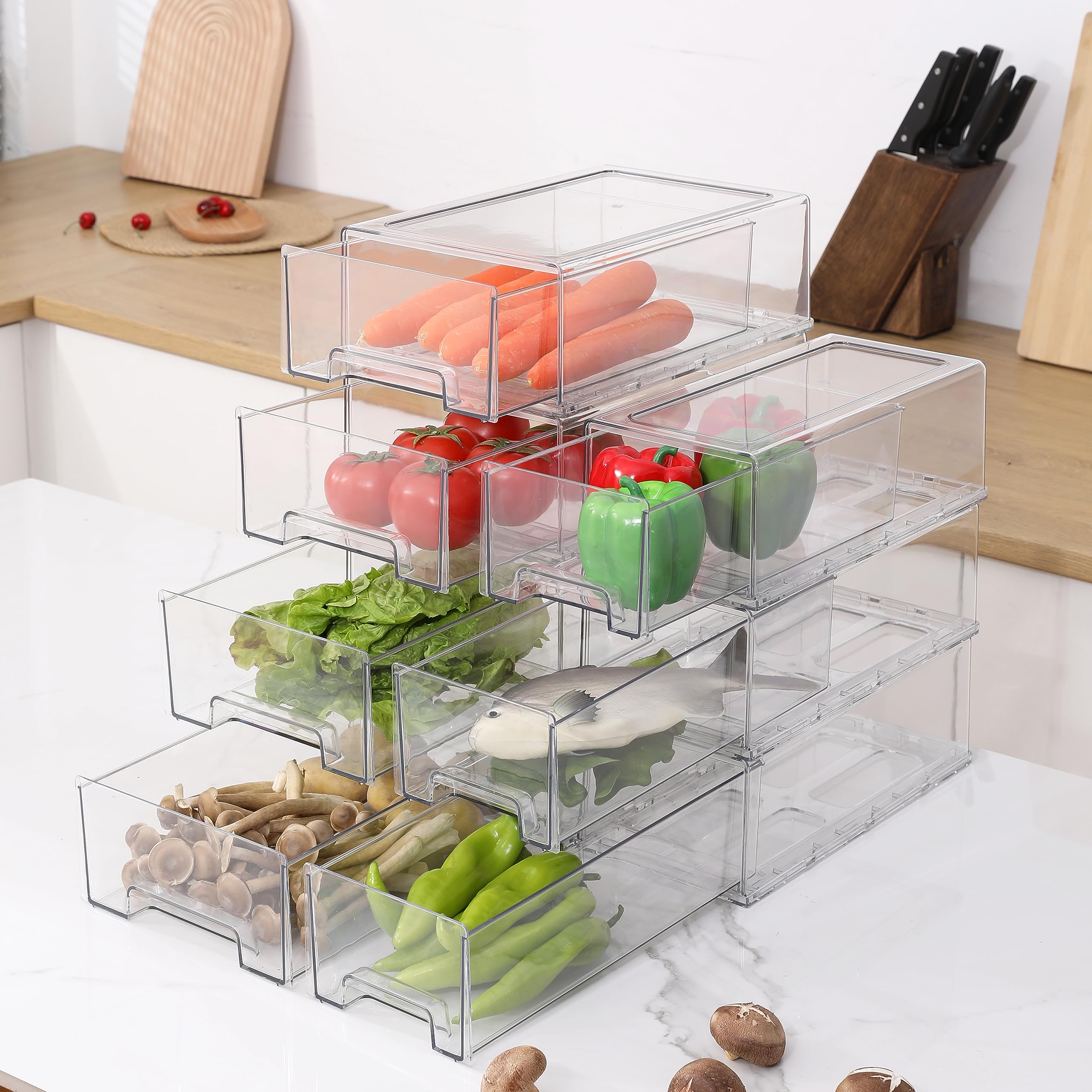 SIMPEXPE cajón apilable para refrigerador, optimiza espacio y mantiene la comida organizada.