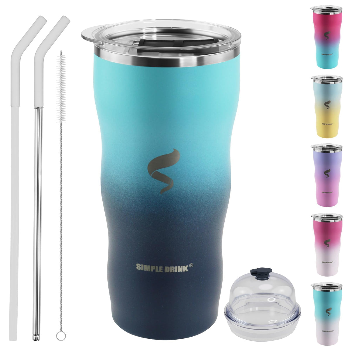SIMPLE DRINK tumbler verde con tapa giratoria, ideal para café frío en la oficina