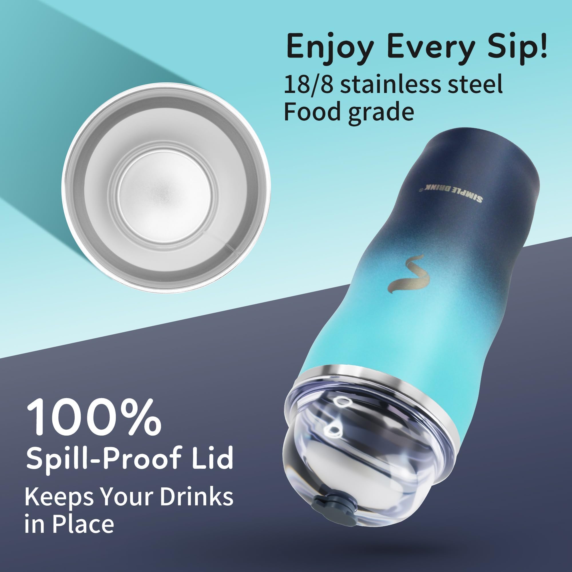 SIMPLE DRINK tumbler verde con tapa pajilla, útil para entrenamientos y viaje