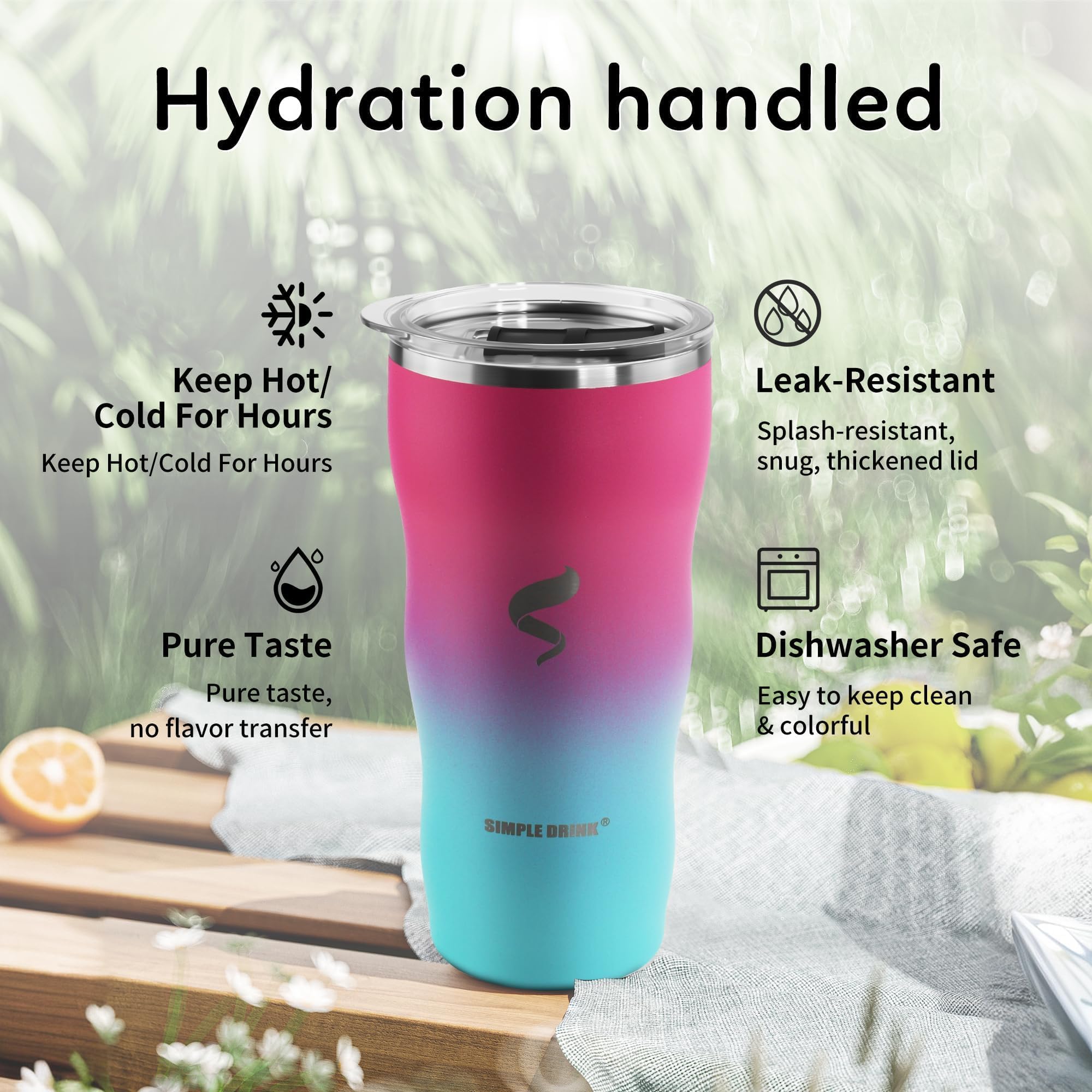 SIMPLE DRINK vaso térmico con pajilla de silicona para bebidas activas.