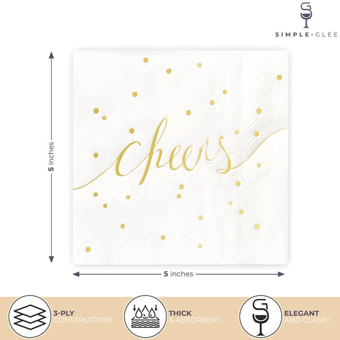 Simple-Glee, servilleta coctel blanca y oro con brillo dorado para ocasiones formales