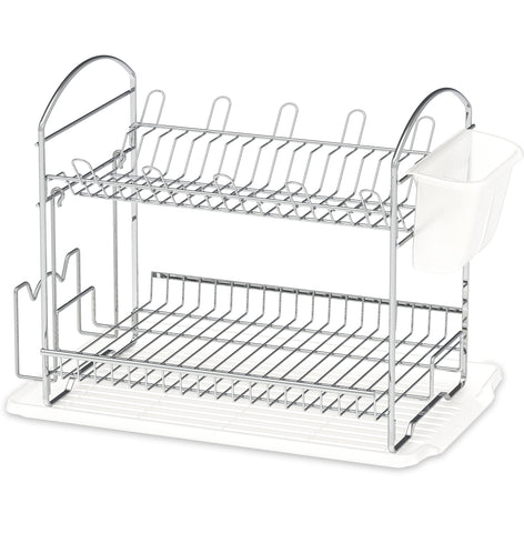 Simple Houseware escurridor de platos doble en acero inoxidable con drenaje
