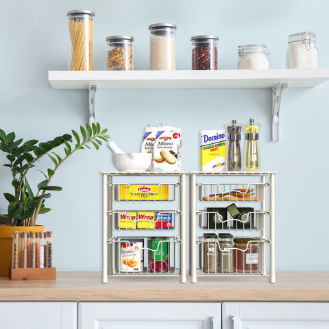 Simple Houseware: bandejas deslizantes en blanco ideales para cocina y baño y ahorro de espacio.