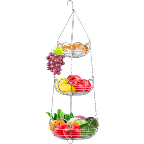 Cesta de fruta colgante Simple Houseware con 3 niveles y acabado cromado