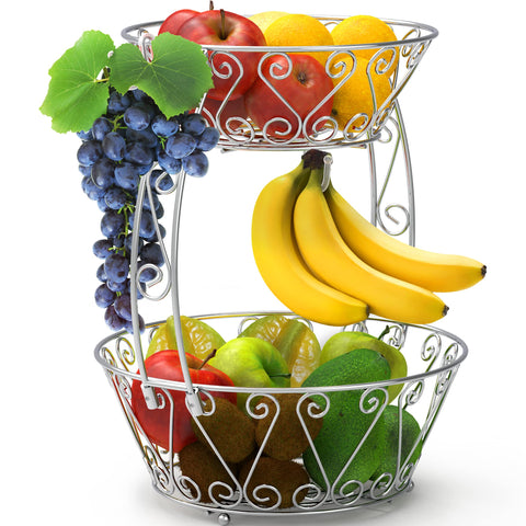 Simple Houseware cestas de frutas de dos niveles ofrecen organización y acceso rápido.