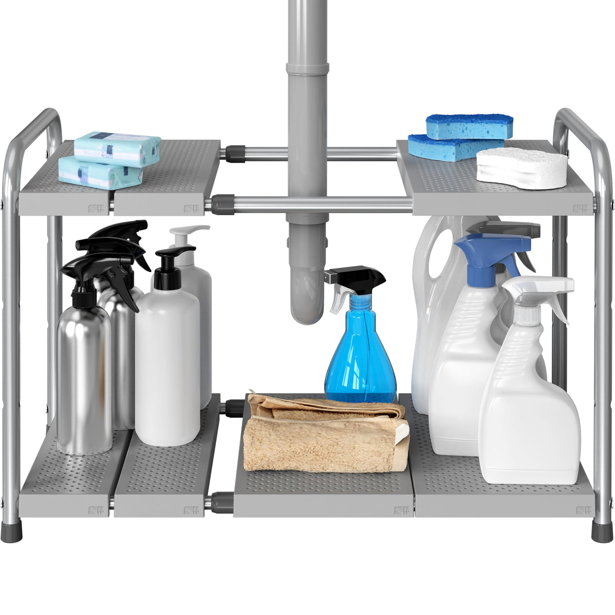 Simple Houseware bajo fregadero, estante expansible de dos niveles para organización.