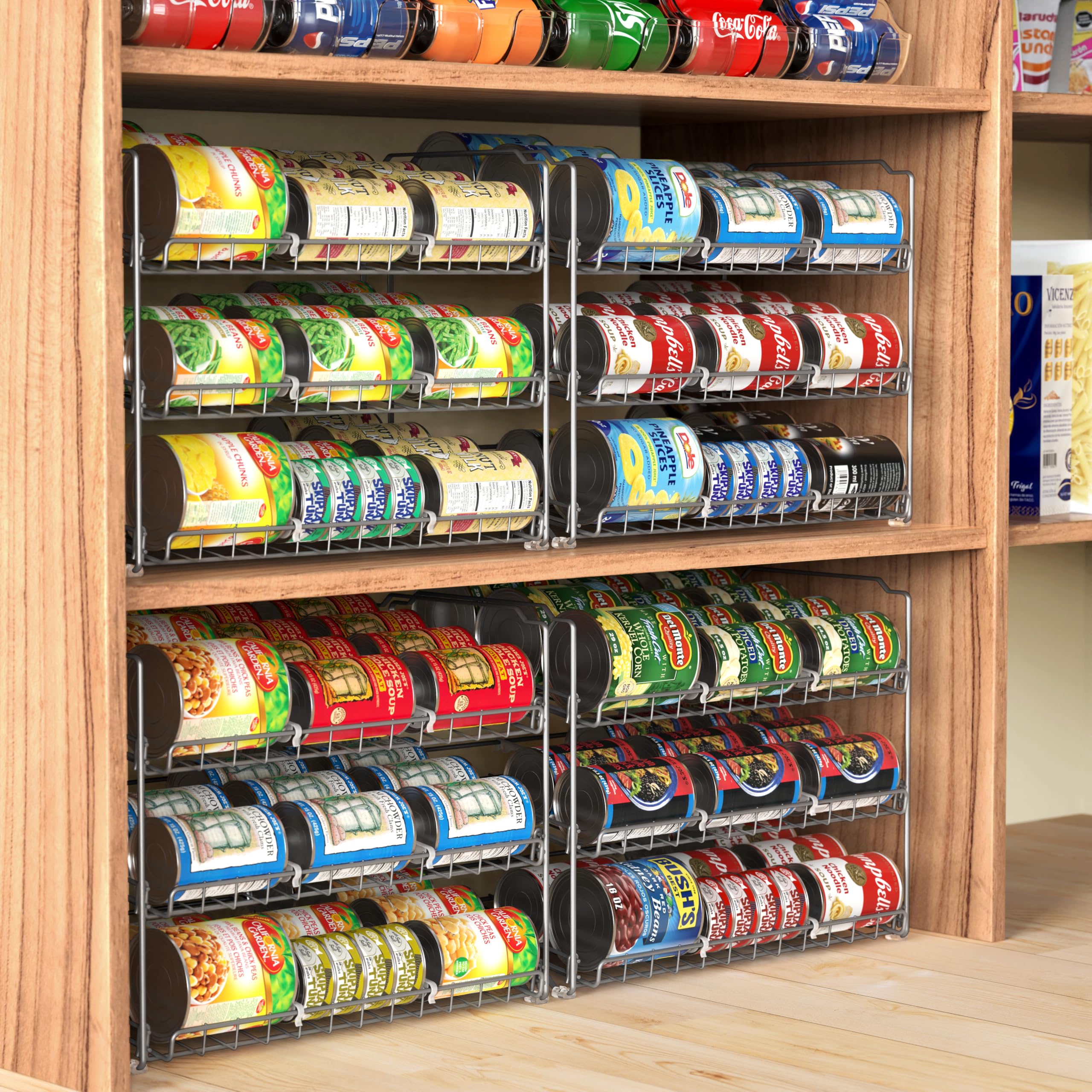 Simple Houseware estante para despensa con divisiones ajustables para latas.