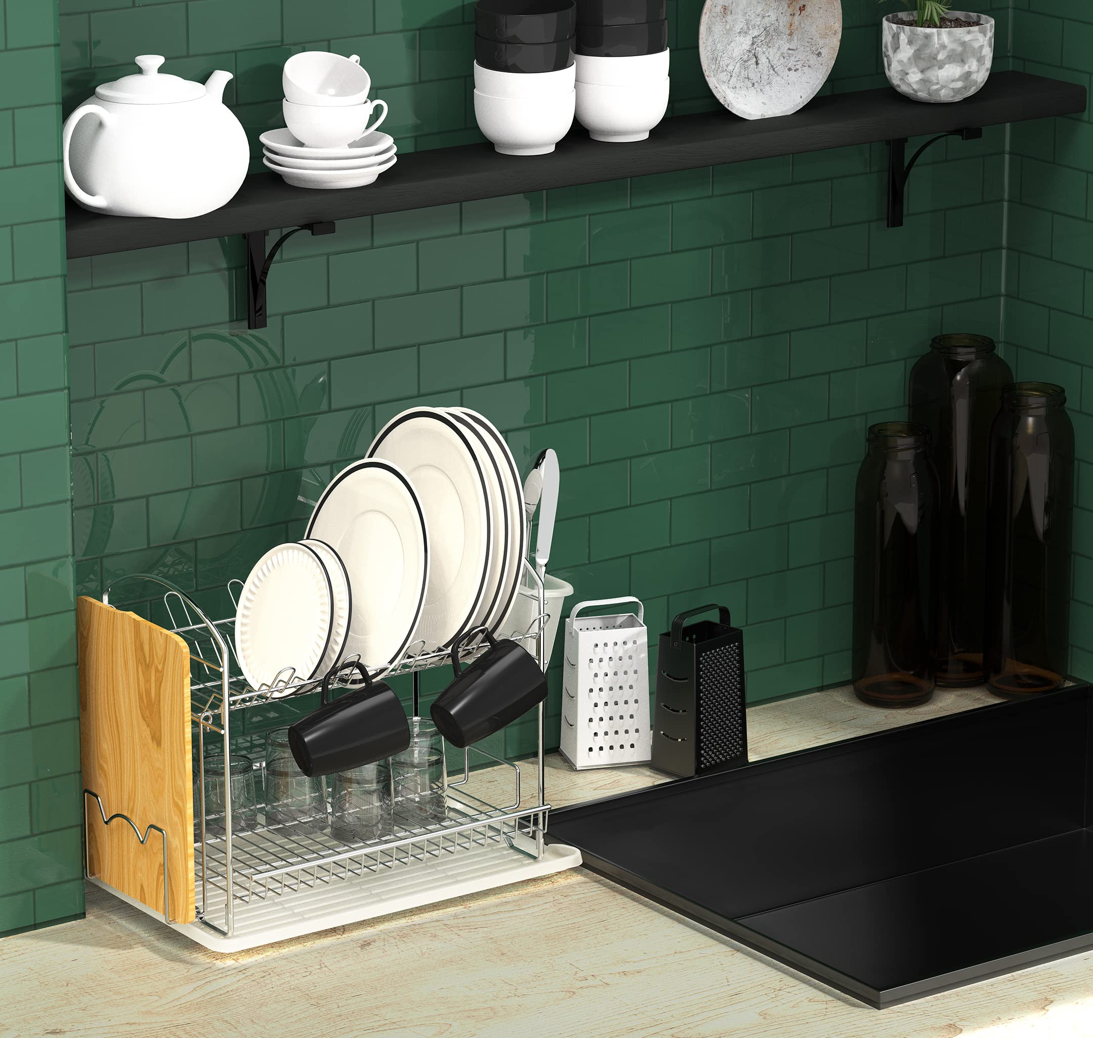 Simple Houseware detalles de medidas de la bandeja y soporte
