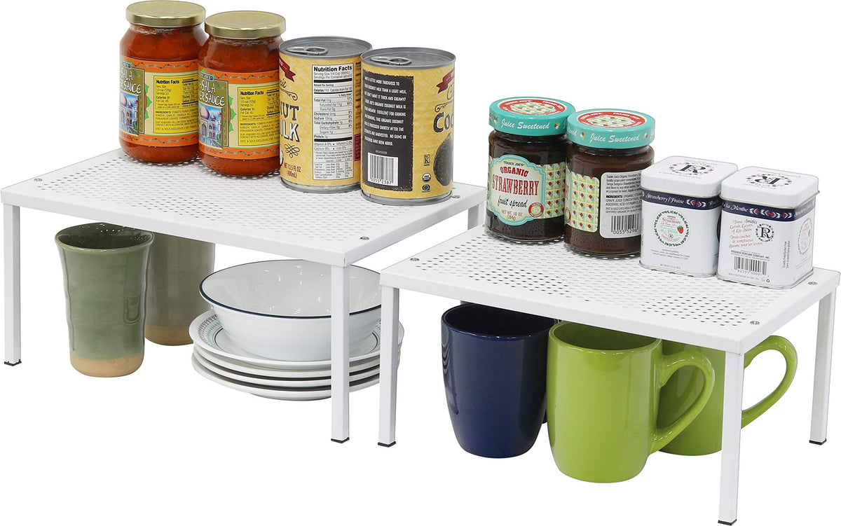 Simple Houseware estante extensible con superficie superior metálica para ordenar utensilios de cocina.