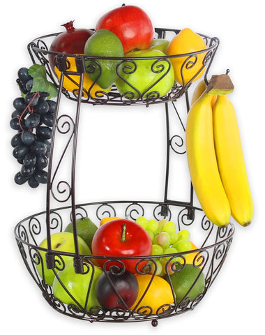 Simple Houseware estante para frutas de dos niveles bronce, perfecto para encimera.