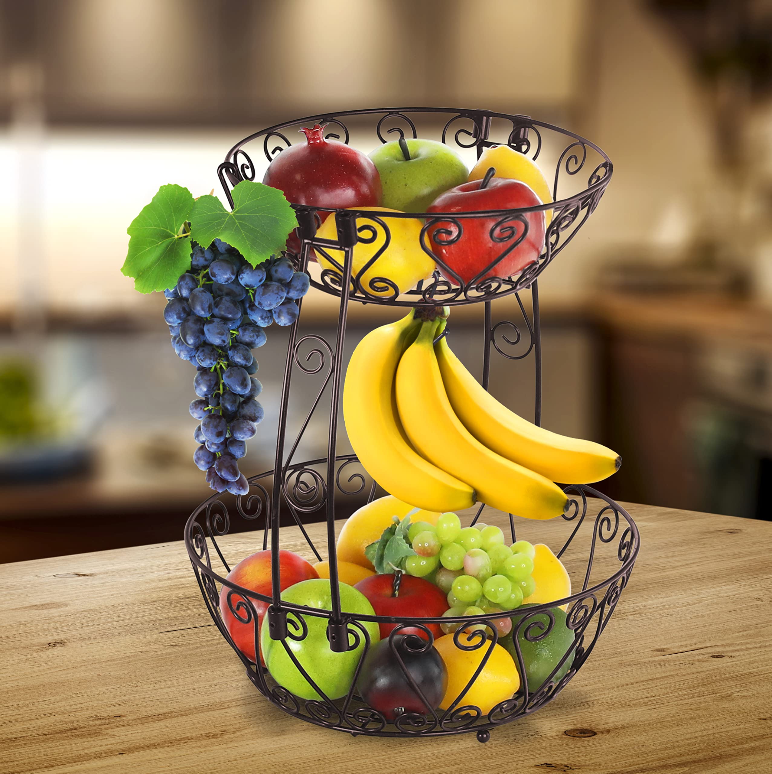 Simple Houseware frutero compacto de dos niveles, ahorro de espacio en encimera.