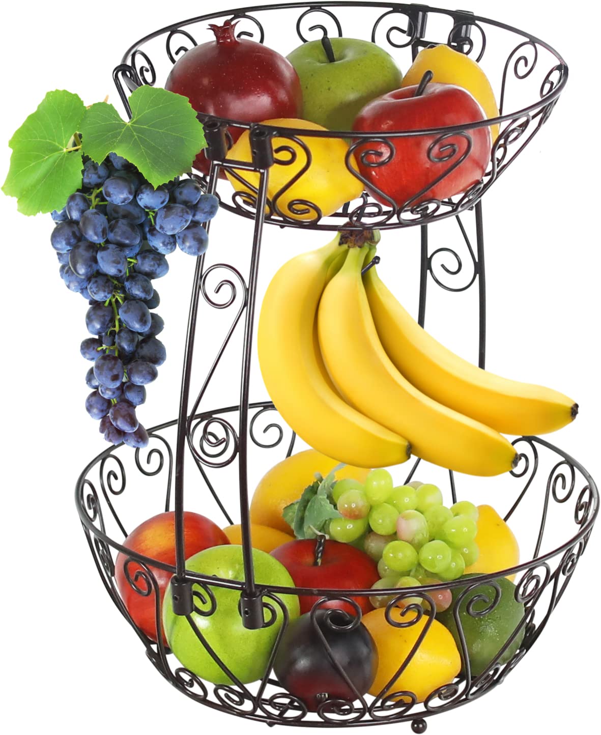 Simple Houseware frutero dos niveles en bronce, ideal para exhibir frutas frescas.