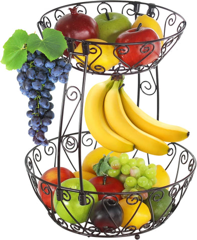 Simple Houseware frutero dos niveles en bronce, ideal para exhibir frutas frescas.