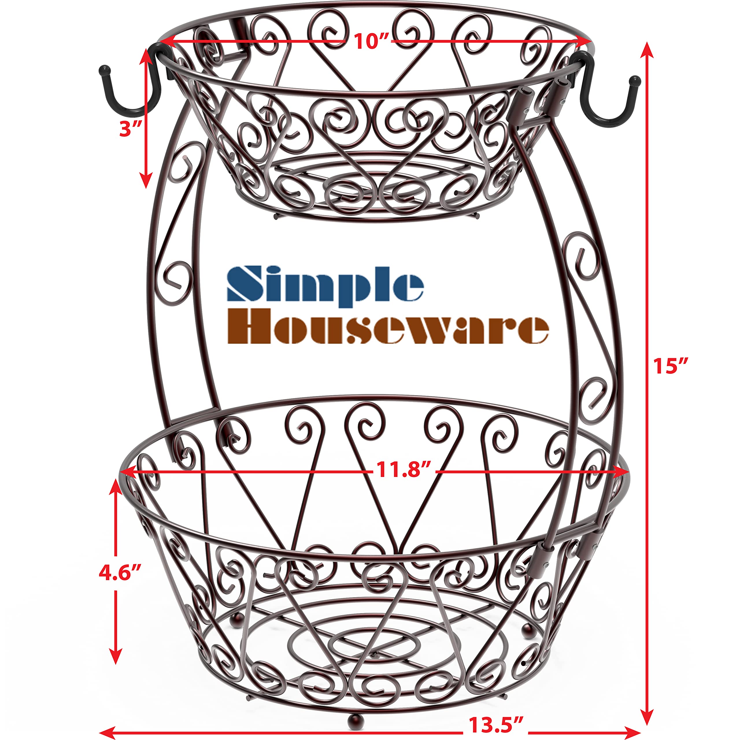 Simple Houseware frutero doble en bronce, organiza uvas y naranjas al alcance.