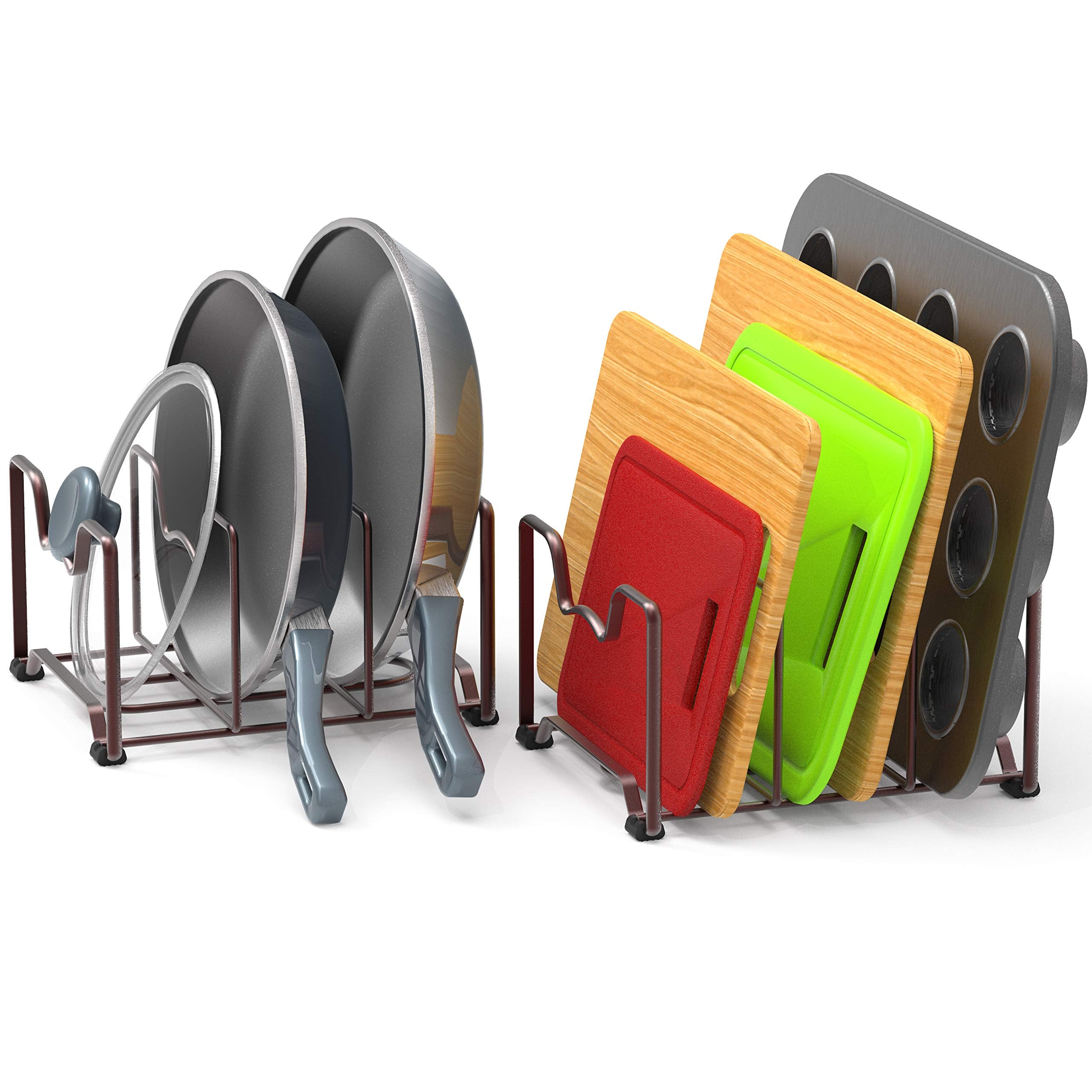 Simple Houseware organizador de armario bronce, conjunto de 2, para ordenar tapas y herramientas