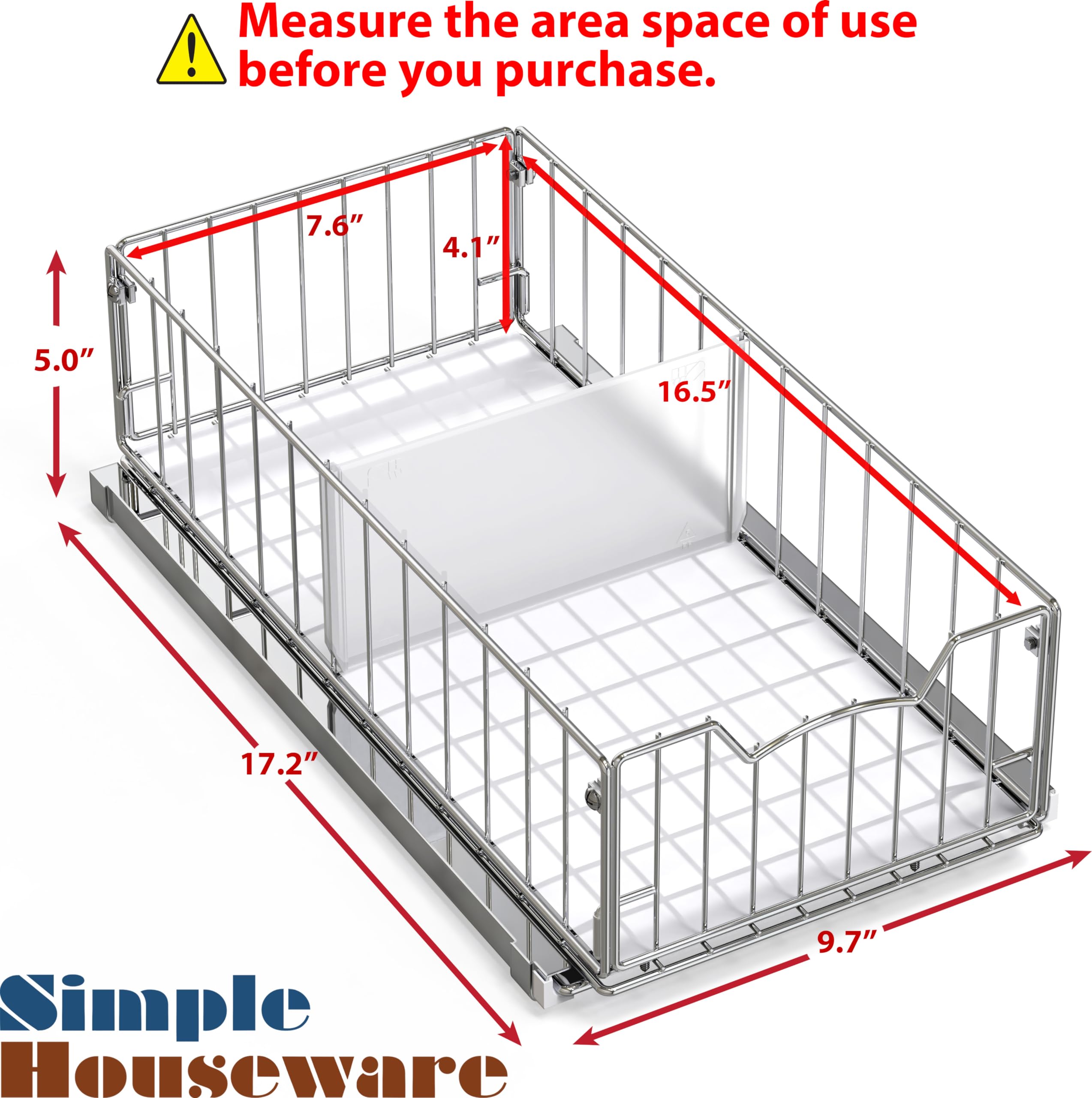 Organizador de armario Simple Houseware con cesta deslizante para ordenar utensilios.