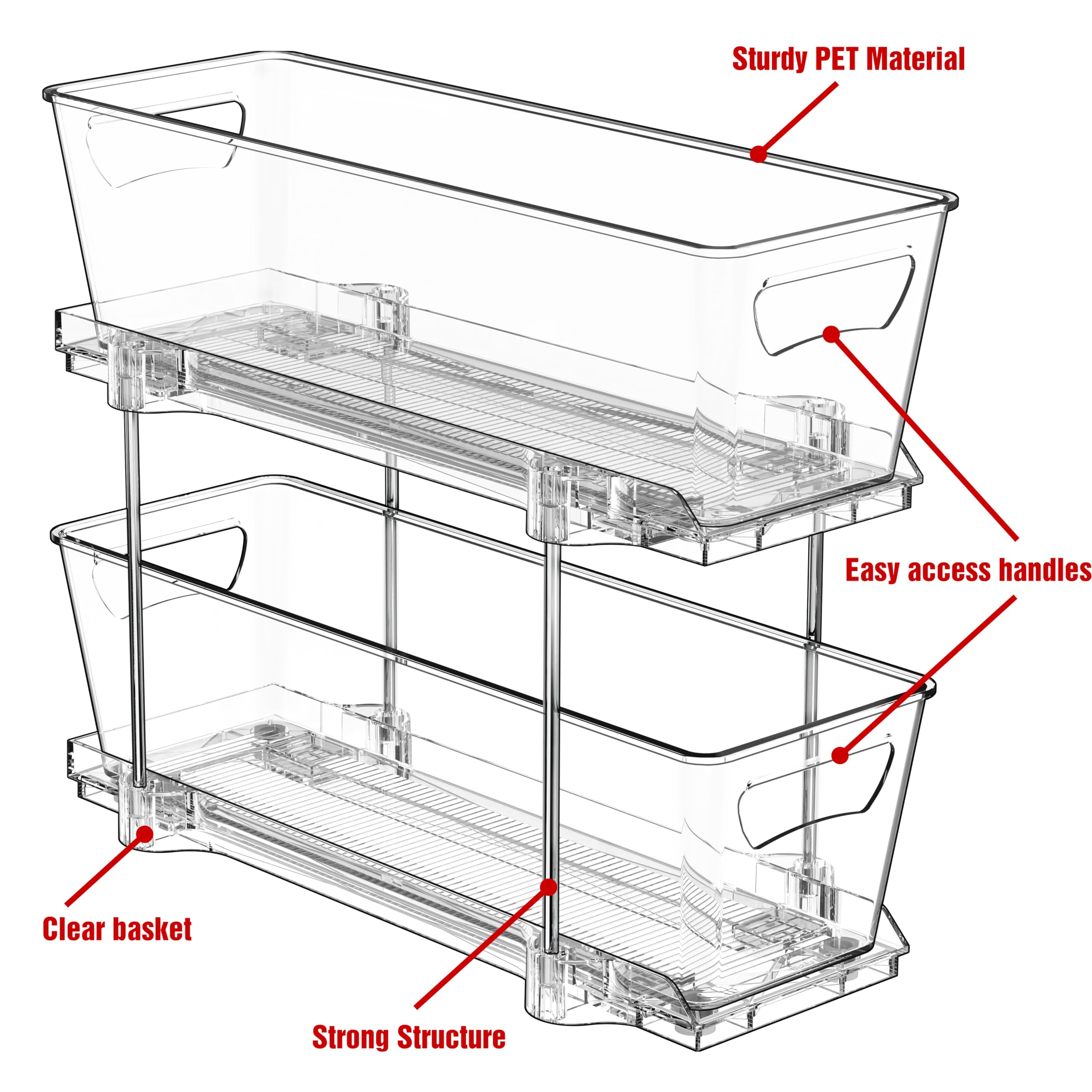 Simple Houseware organizador cajón 2-bandejas transparente, montaje sencillo