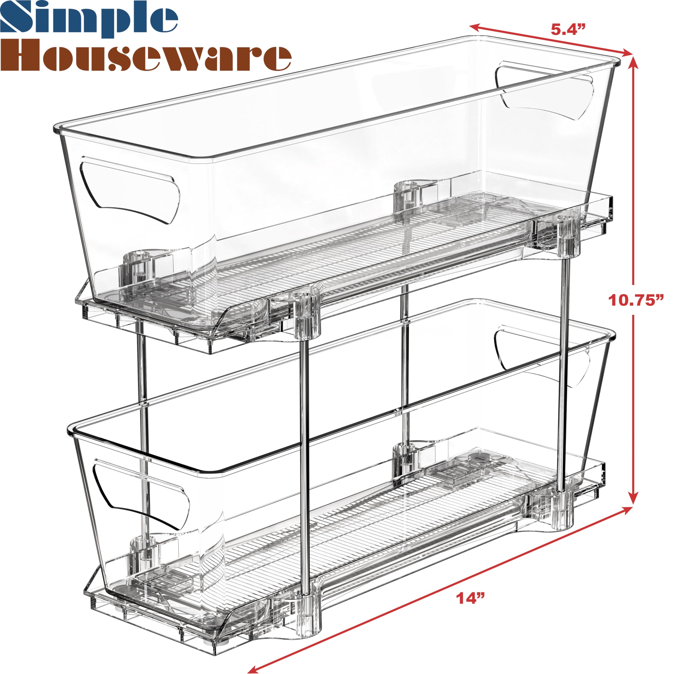 Simple Houseware organizador cajón 2-bandejas transparente, perfecto para baño y artículos de higiene