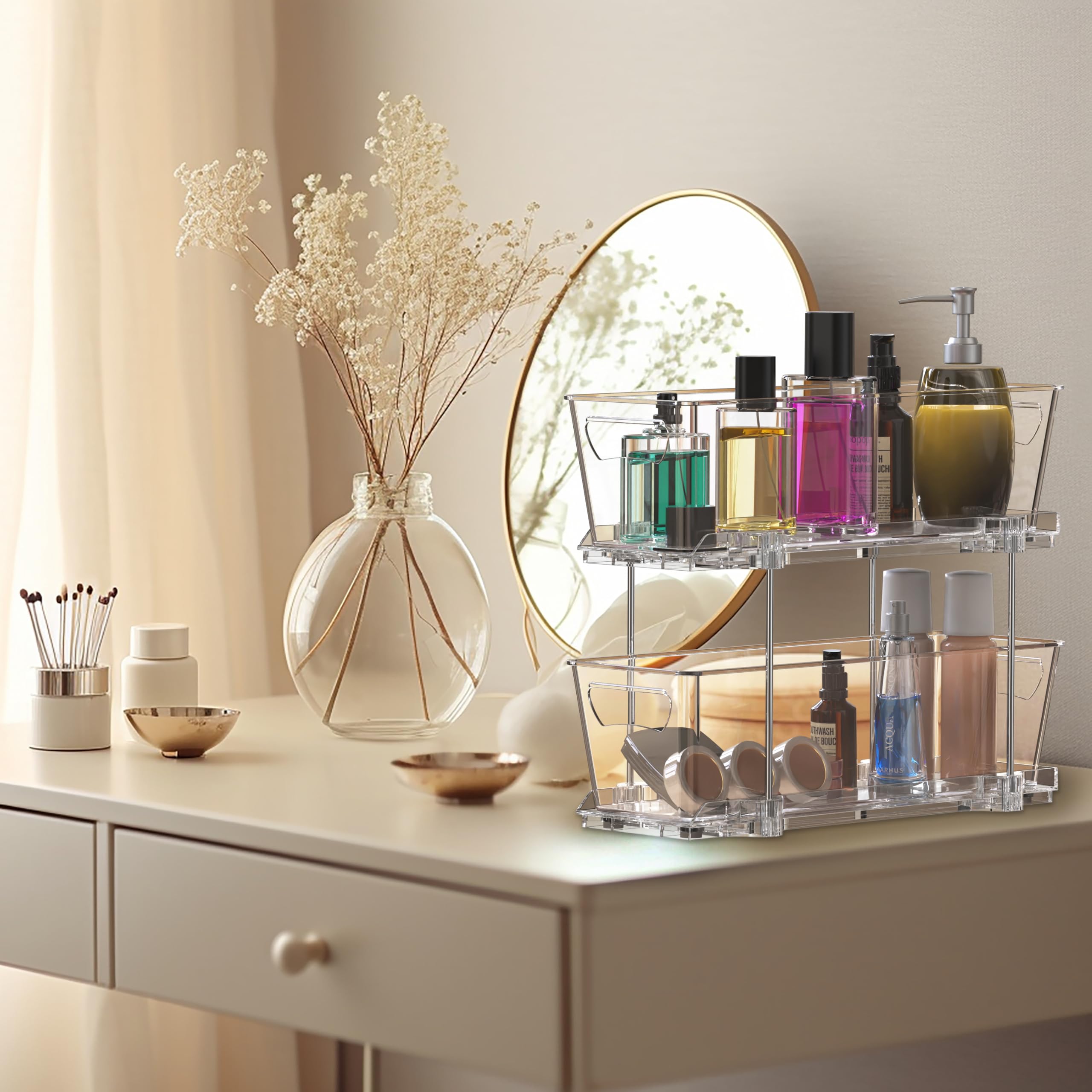 Simple Houseware organizador cajón 2-bandejas transparente, deslizante, ideal para ahorrar espacio