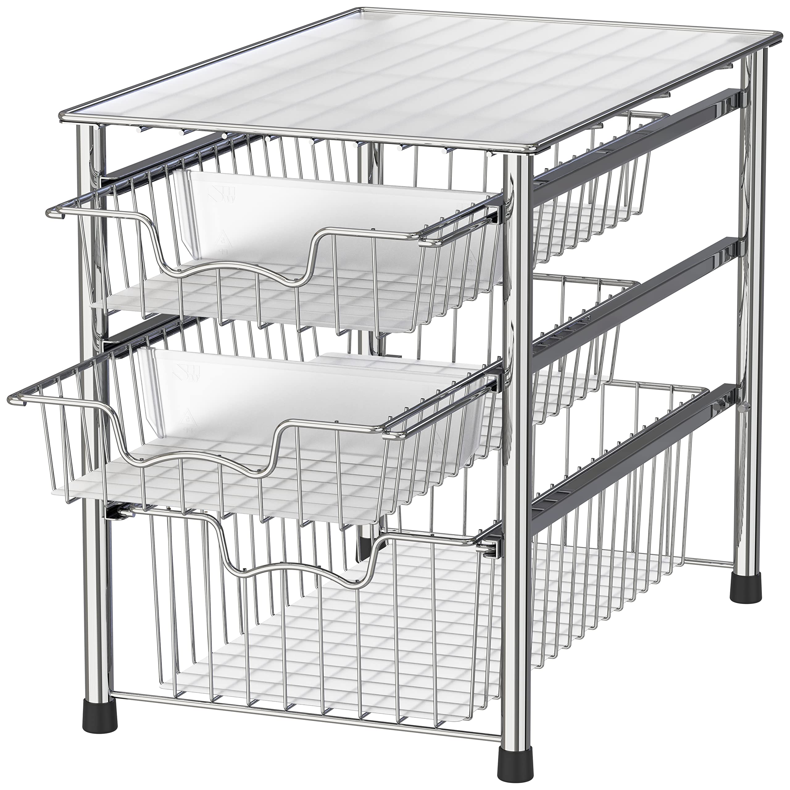 Simple Houseware organizador cestas deslizantes de 3 niveles facilita el acceso en espacios pequeños.