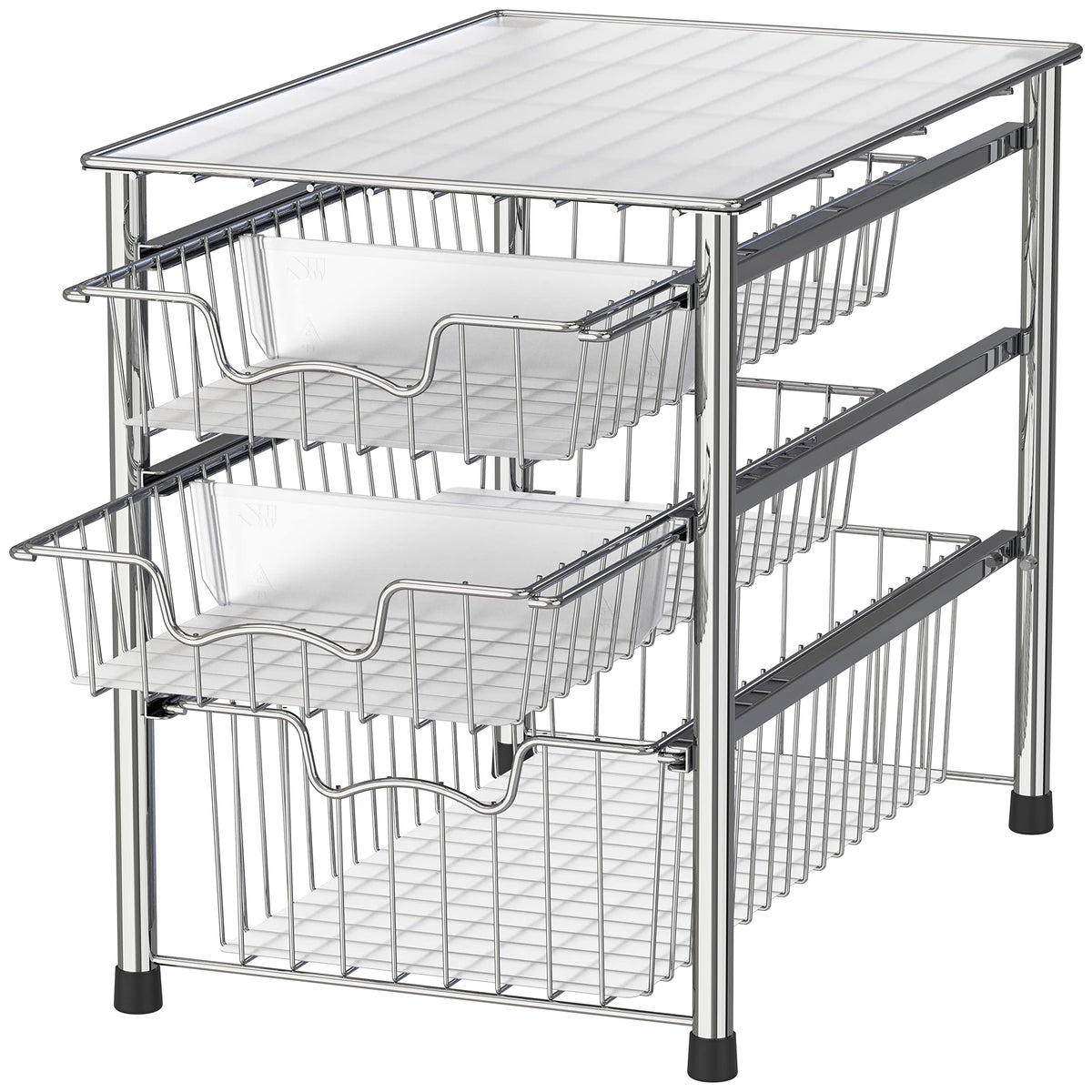 Simple Houseware organizador cestas deslizantes de 3 niveles facilita el acceso en espacios pequeños.