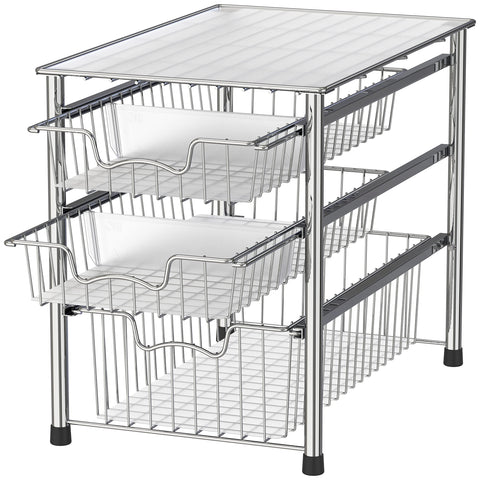 Simple Houseware organizador cestas deslizantes de 3 niveles facilita el acceso en espacios pequeños.