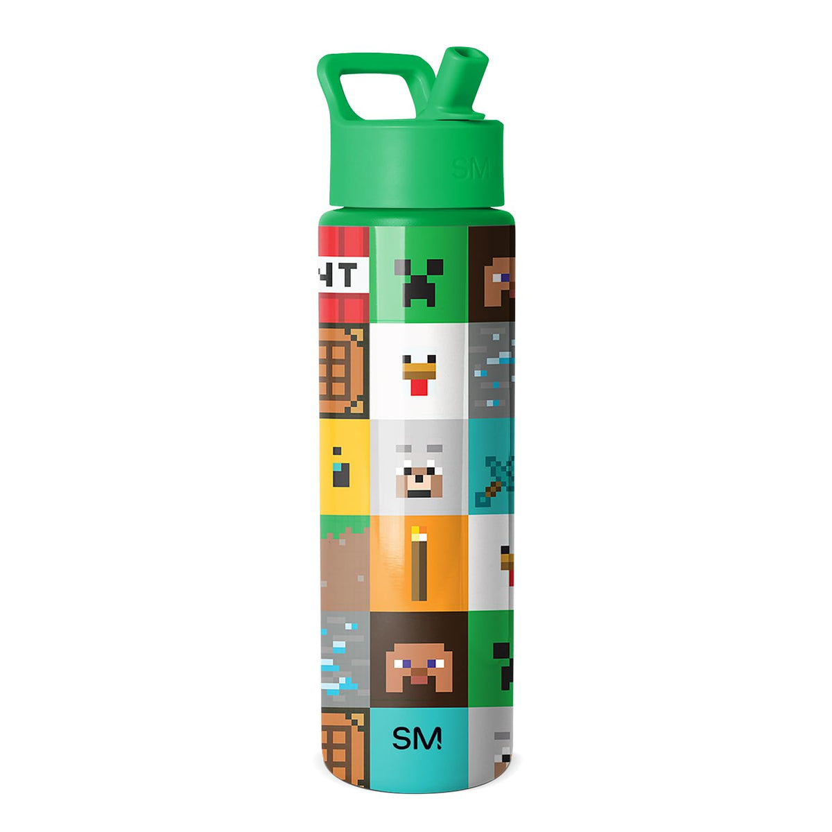 Simple Modern botella Minecraft vista frontal mostrando diseño y capacidad, ideal para la escuela