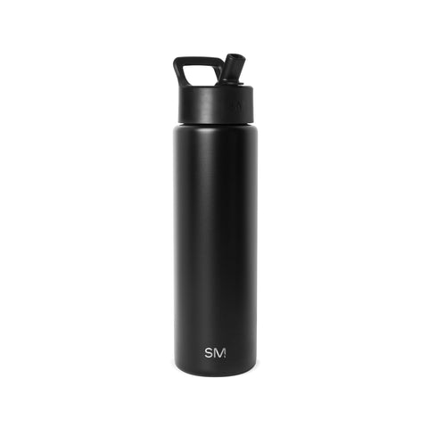Simple Modern botella Summit 30oz vista frontal y acabado negro, cómoda para llevar