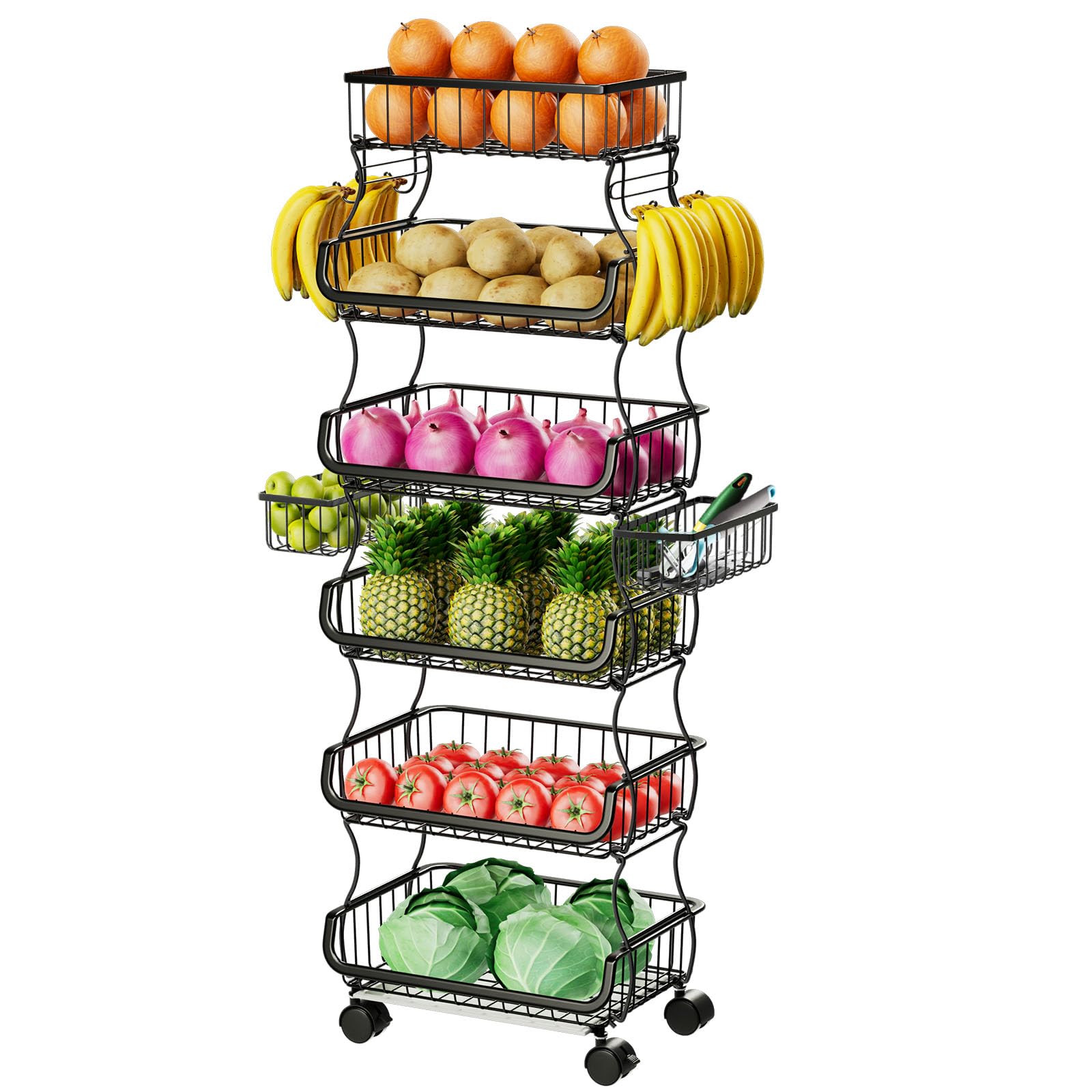 Simple Trending carrito rodante con seis estantes para organizar cocina y despensa.