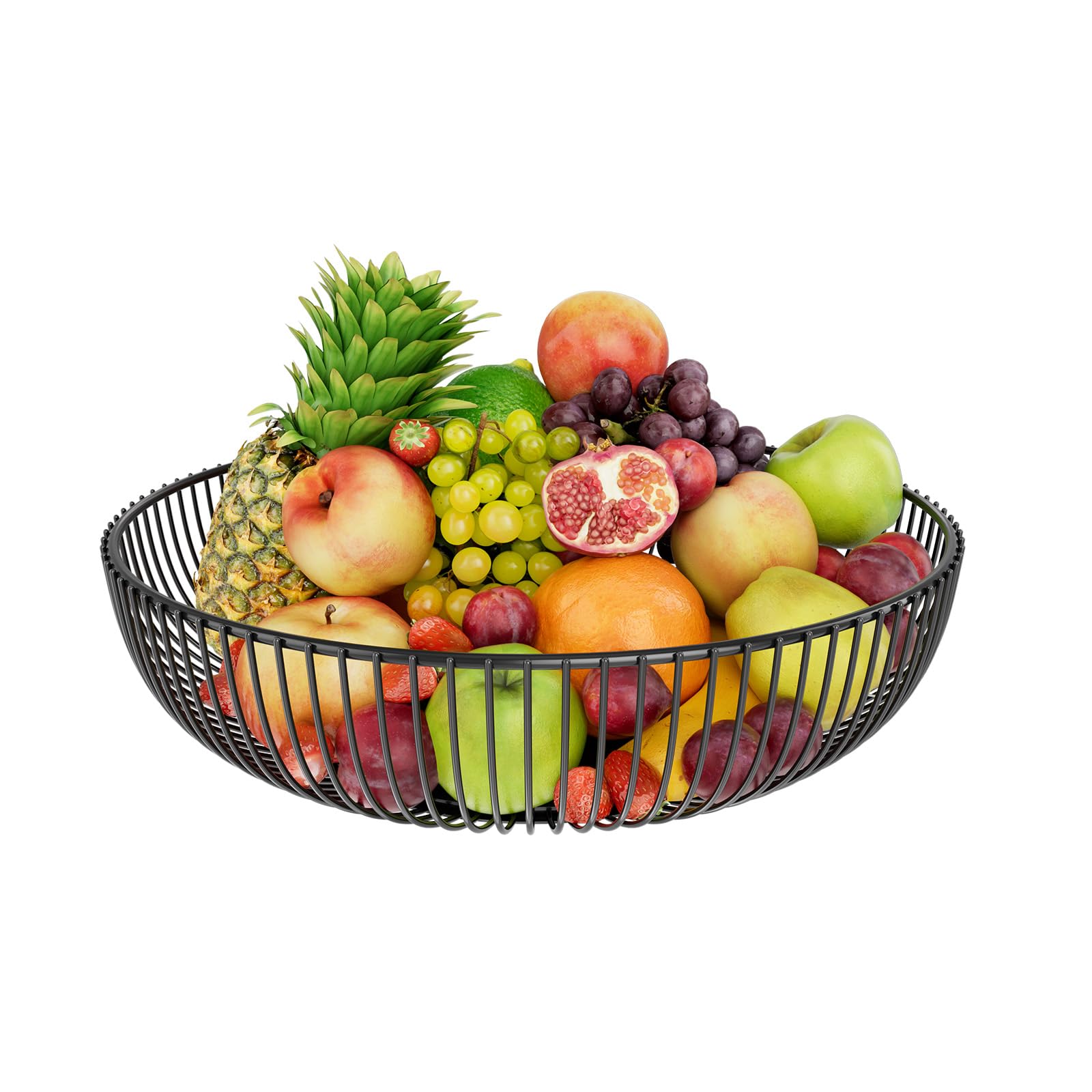 Simple Trending cesta de fruta metalica redonda negra, espacio amplio para frutas frescas