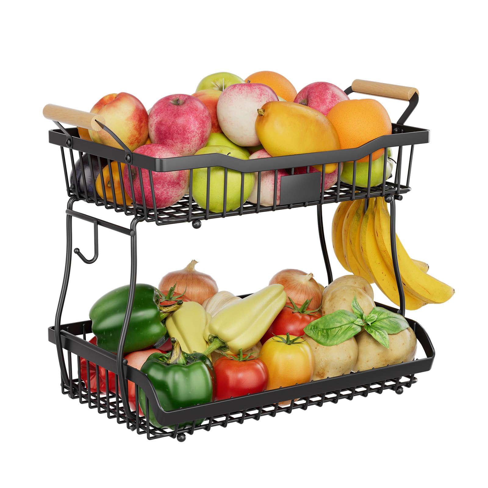 Cesta Simple Trending 2 niveles con gancho para plátanos, mantiene frutas frescas y organizadas.