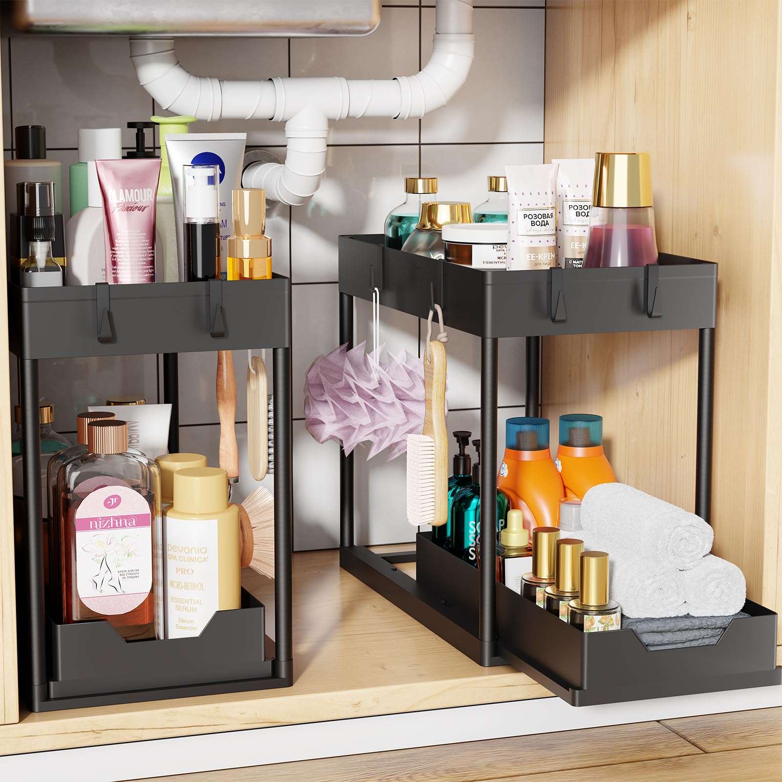 Simple Trending organizador bajo fregadero deslizante para acceso rápido a utensilios.