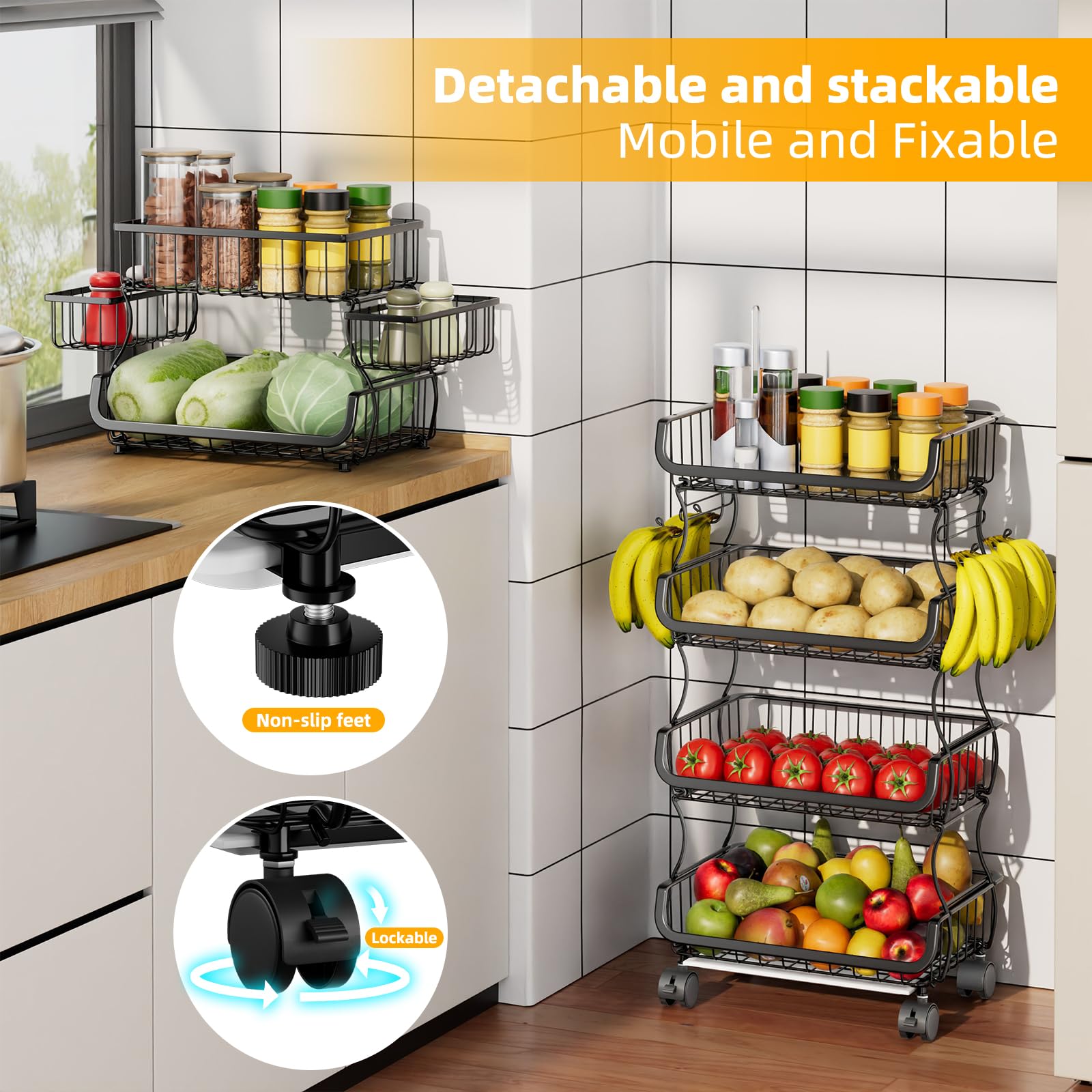 Simple Trending seis ganchos para utensilios y plátanos, con organización.