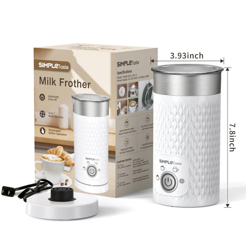 SIMPLETASTE batidora de leche 4-en-1, uso versátil para bebidas frías y calientes.