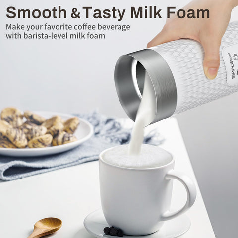 SIMPLETASTE batidora de leche 4-en-1, espumado denso para cappuccinos en casa.